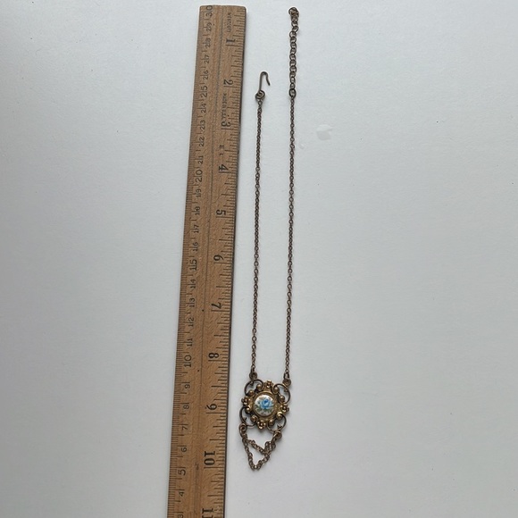 Vintage Gold Blue Rose Filigree Antique Necklace - Picture 4 of 4